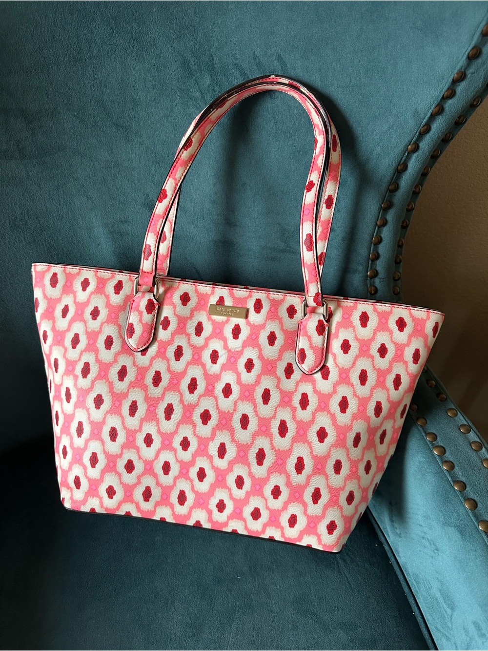 Kate Spade Laurel Way Dally IKat Posy Zip Tote Pink Red Floral Bag Purse